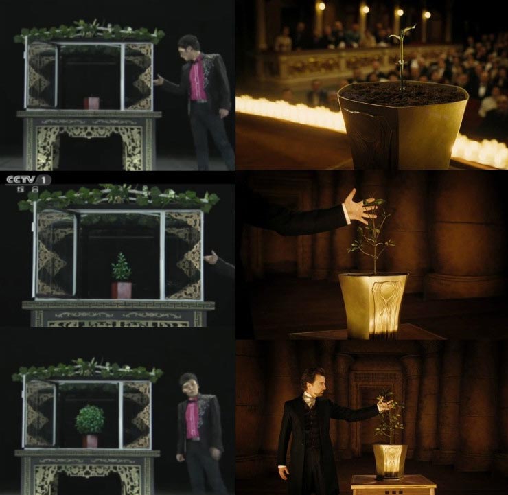 2月14日晚，傅琰东在央视元宵晚会表演的魔术《金玉满堂》，让一颗种子在现场发芽长成一株橘子树并结出果实，惊呆了众多网友。但节目刚一结束，就有细心的网友立马发现这个魔术是模仿了2006年电影《魔术师》中的经典一幕，魔术桥段完全一模一样。