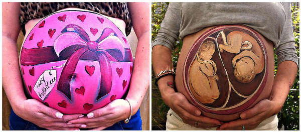 英艺术家孕妇肚皮上涂鸦纪念新生命