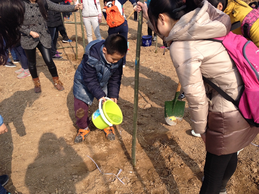 3月9日，伴着微风，历下区环境保护局联合山东省青少年绿色联盟，山东大学白杨社的志愿者们来到济南市青少年绿化基地，志愿者们怀着共建美丽泉城的初衷，参加由一年一度的植树节的“为泉城添一抹绿色”活动。
上午9时许，志愿者们来到绿化基地，虽然路途遥远，但这丝毫没有影响志愿者们参加植树活动的积极性。经过与植树节负责人的协商后，志愿者们便领取种树工具，开始植树活动。志愿者们分工明确，热情高涨，搬运树苗、刨坑、种树、培土、浇水每个步骤都做的一丝不苟。志愿者们还与参加活动爱心企业志愿者、小学生们一起合作，将此次活动划定的黄河大坝周围的绿化基地种满了树苗。在接受电视台采访时，社员们都满怀激情的喊出：“我为泉城添抹绿”的口号，这也是作为当代大学生理应承担的责任。
穹顶之下，同呼吸，共命运。当下的环境问题，需要每一个人的努力。只有每一个人都积极行动起来，我们才会驱散泉城的雾霾，重现碧水蓝天。(欧阳碧云 李清如)