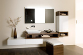 简约高雅的套装
 
日本家具品牌TOTO的组装住宅浴室系列，每个元素都是组装式设计，所以你可以用你自己任何喜欢的方式重新安排。可放置水槽下方的储藏柜还可兼作凳子。
