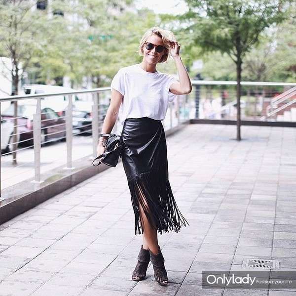 White-T-Shirt-Black-Fringed-Skirt-Booties