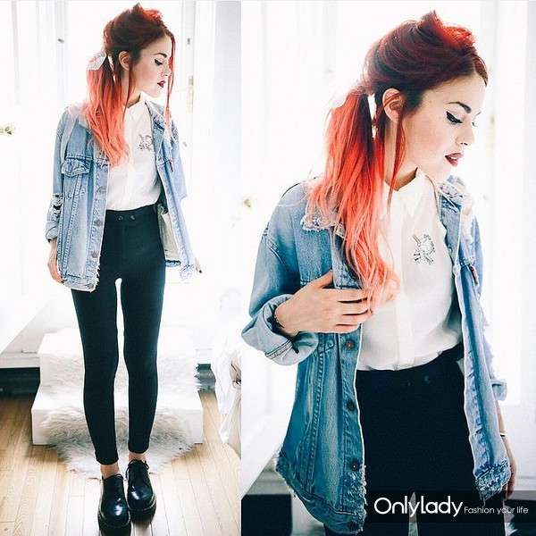 White-Top-Black-Pants-Denim-Jacket-Black-Shoes