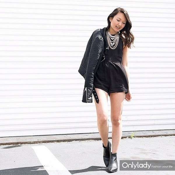 Leather-Jacket-Black-Romper-Booties-Statement-Necklace