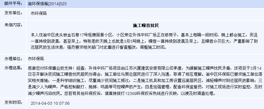 升伟中环广场工地被环保局要求减少噪音