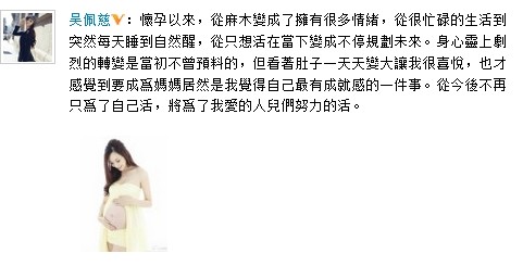吴佩慈首晒9个月大肚：当妈最有成就感(图)