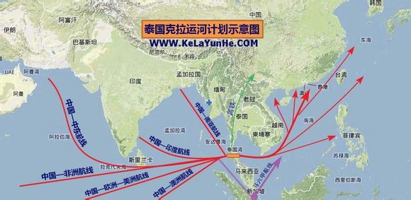 图为中泰克拉运河示意图,相比传统的马六甲海峡航道,克拉运河的航程