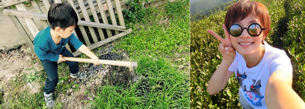 下田劳动啦！孙俪田间卖萌自拍 4岁儿子等等乖乖锄地