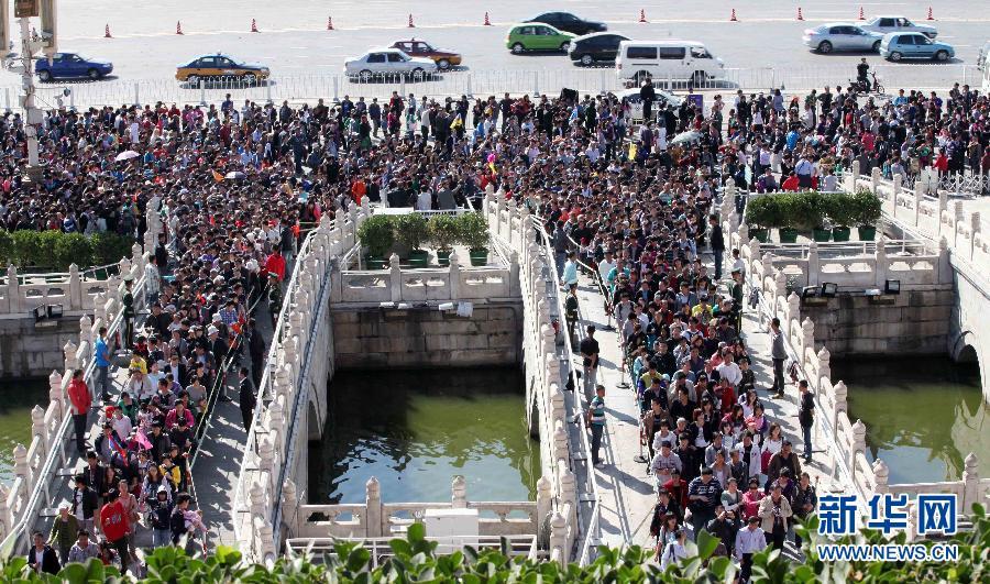 2010年国庆节,天安门故宫地区的游客.