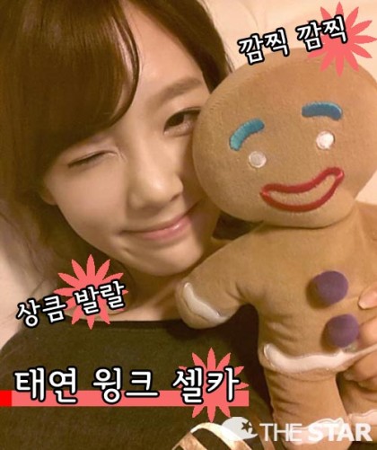 照片中,<em>少女时代</em>成员泰妍抱着饼干<em>公仔</em>面对镜