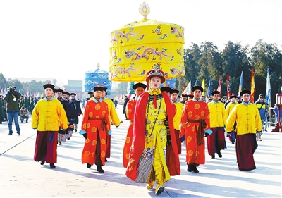 昨日,天坛公园举行了第十届文化周祭天礼乐的带妆彩排.