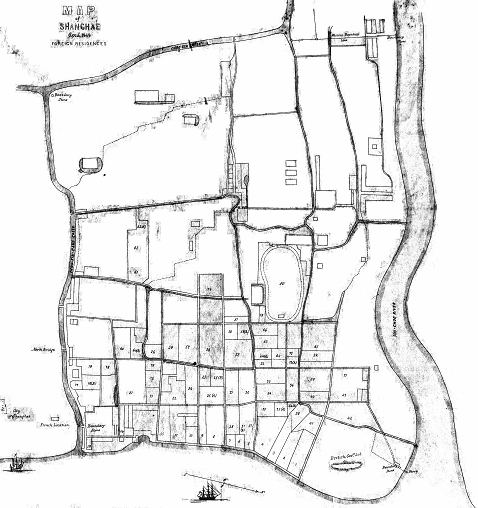 图2 1849年《上海地图》(局部)在开埠最初的19世纪四五十年代,苏州河