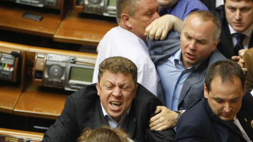 乌克兰自由党与共产党在乌克兰议会(最高拉达)发生斗殴。
