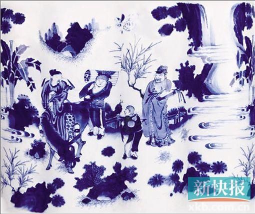 ■明崇祯青花求签图筒瓶全景。