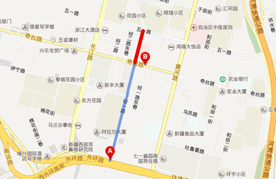 红色路段为单向行驶路段。