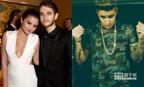赛琳娜与Zedd(左)、贾斯汀·比伯。 图片来源:台湾“中国时报”