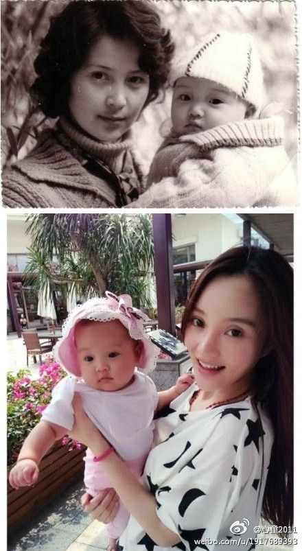 　　李小璐的妈妈抱着她VS李小璐抱着女儿