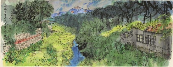 黄永玉画作，费埃索里远眺。 李辉 供图