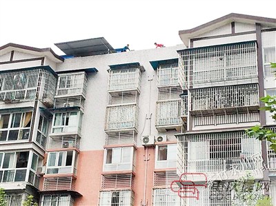 两个小男孩面对面趴在楼顶围墙上。 网友供图