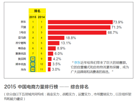 2015年中国电商力量排行榜发布 京东综合排名