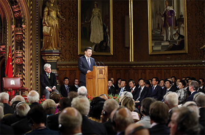 当地时间10月20日，国家主席习近平在英国议会发表讲话。新华社记者鞠鹏摄