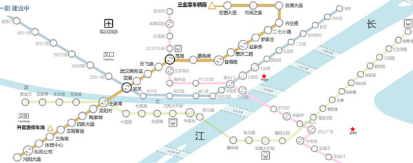 武汉地铁3号线一期工程由沌阳大道站至市民中心站,线路长28公里设