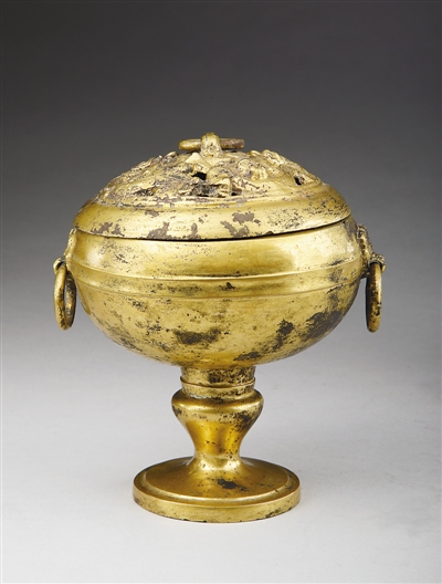 中国古美術・老純銅製・純手作り・鎏金高浮彫香炉・镶嵌宝石 ・熏香炉