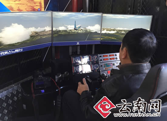 市民在体验模拟飞行的乐趣