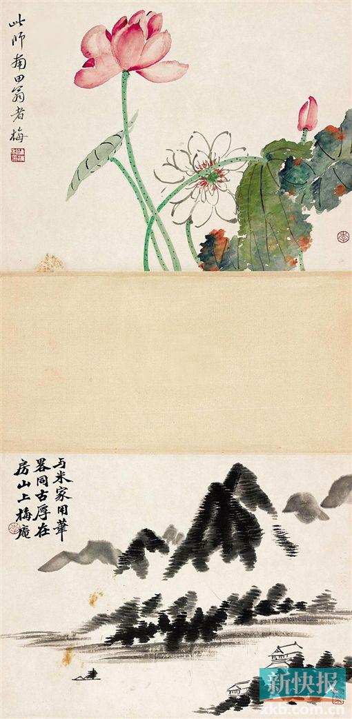 ■李梅庵 荷花山水双挡 雅昌供图