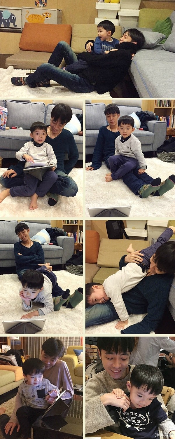 青峰上传和Edward玩耍的照片。(图/取自青峰微博)