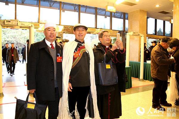 政协四川省第十一届委员会第四次会议于今日上午开幕，图为政协委员过安检门后拍照留念。（熊文瑶 摄）