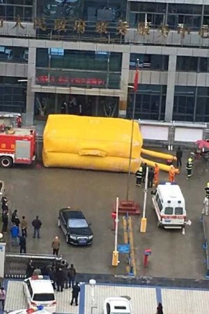 阆中政务中心楼下支起救生床。图片来源网络
