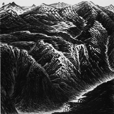 苍山风骨（国画）  123厘米×123厘米  2001年  许钦松