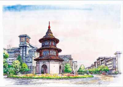 扬州标志性建筑文昌阁,古色古香的东关街,红花绿叶簇拥下的宋夹城