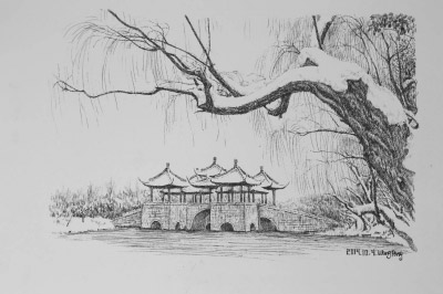 扬州的"黑白"之美:55幅钢笔画展现扬州古建筑和民俗图片