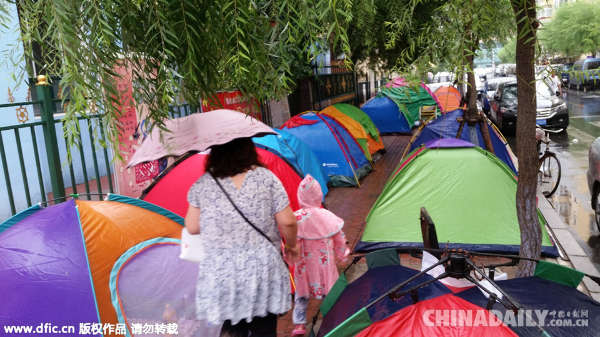 哈尔滨家长冒雨搭帐篷排队抢报公办幼儿园