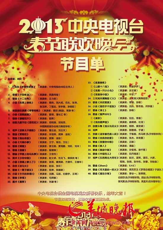 2013央视春节联欢晚会节目单