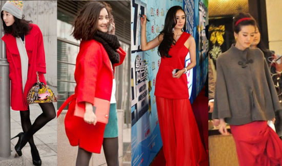 红色的服装是所有女人的最爱。白百何可爱，张歆艺时尚，杨幂优雅，刘诗诗邻家女孩。
