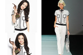 汤唯这身白色OL装扮来自Emporio Armani2012春夏系列。

