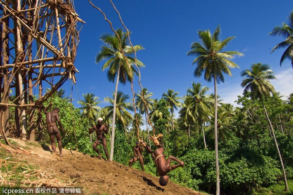 瓦努阿图7岁男孩木条绑脚“地面蹦极跳” 
