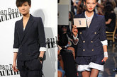 李宇春选择了Jean Paul Gaultier 2012春夏系列中的条纹西服短裤套装出场，利落优雅的造型搭配了浅色小皮鞋，与T台超模卷起裤脚的穿法相比更加帅气。