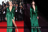 超模Natasha Poly选择了GUCCI 2012秋冬系列绿色长裙捧场戛纳红毯，超模的气场没话说，强势犀利的性感之风。