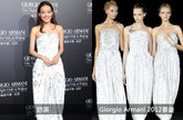 舒淇选择了2012春夏系列Armani白色礼服，周身镶满了水晶和花朵，充满浪漫气息。