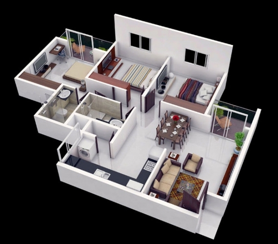 十六个三居室空间3D平面图 来挑选您的理想型啦