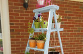 生活中，梯子对很多人来说可能使用率并不高。然而你尝试过用梯子来点缀你的家吗？利用梯子巧妙装饰家居，往往会为你带来意想不到的效果。大家看完后不妨试一下哦！
一.阶梯花园
在阳台或者小花园放置一把复古梯子，漆上你喜欢的颜色，再放置各种花草盆栽，甚至是悬挂植物，形成一个阶梯小花园景色，能为你的空间增色不少。(实习编辑：谭婉仪)