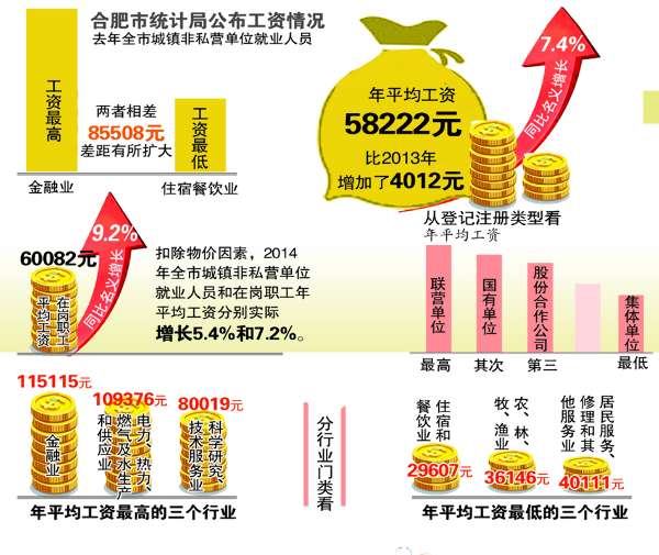 2014年合肥城镇非私营单位工资表：金融业工资最高（图）