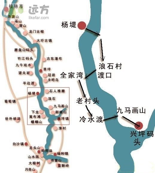 漓江精华段线路图