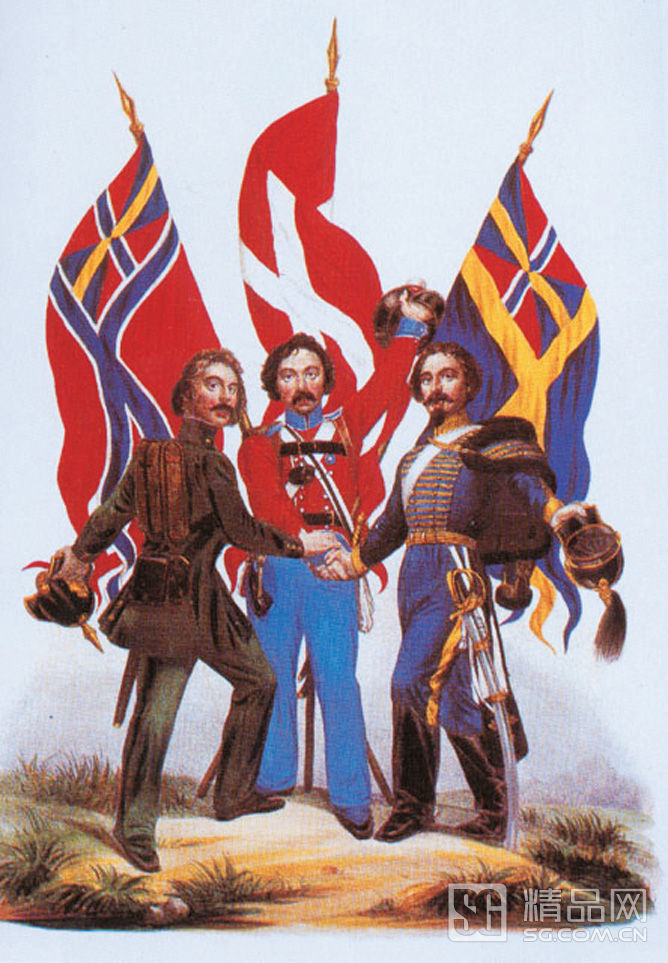 　　19世纪政治漫画，反映当时统一斯堪的纳维亚的憧憬。