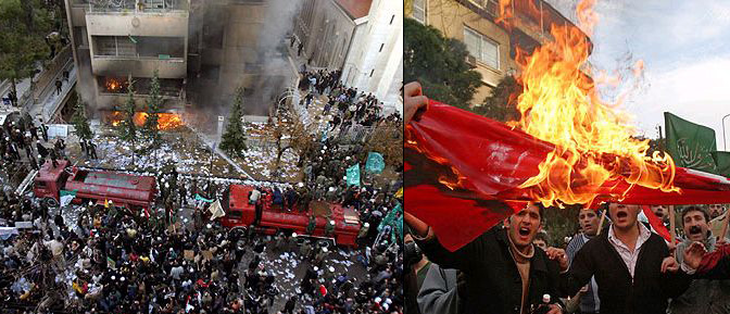 日德兰邮报穆罕默德漫画事件上千名叙利亚示威者焚烧丹麦使馆和丹麦国旗
