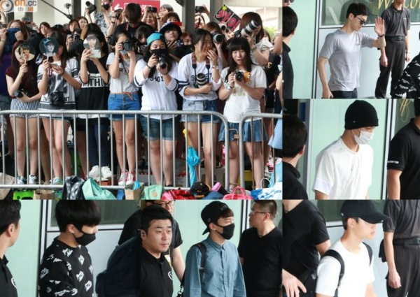 EXO现身香港机场500名粉丝围观 20名保安护