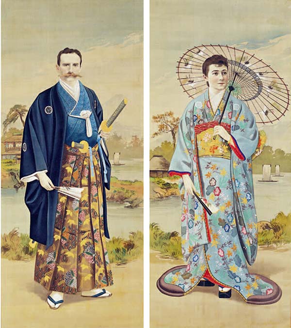 《和装西洋男女図》绢本彩色(肉笔画) 19世纪末(明治前期)江户博物